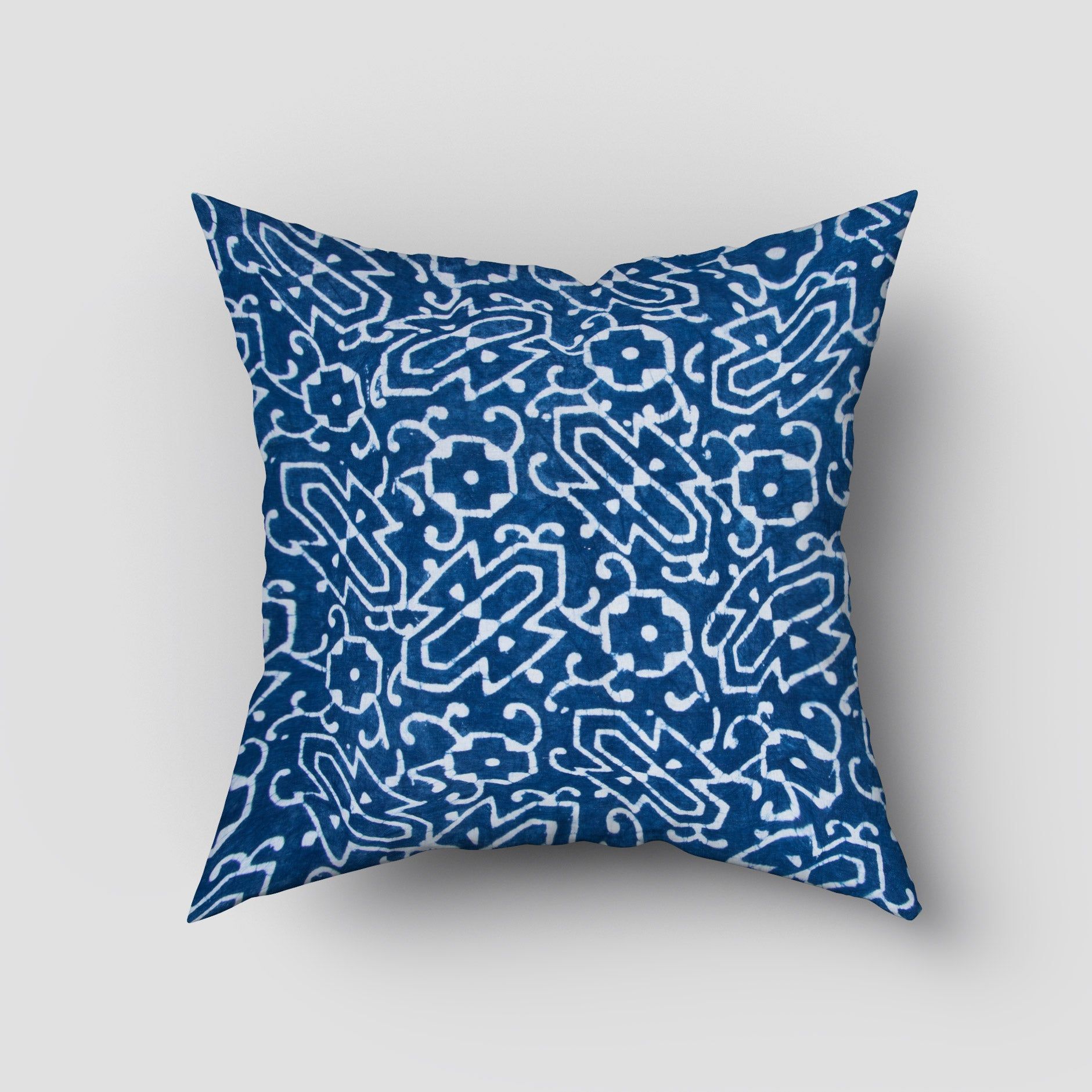 Abstract Block Blue Print Cotton Cushion Cover